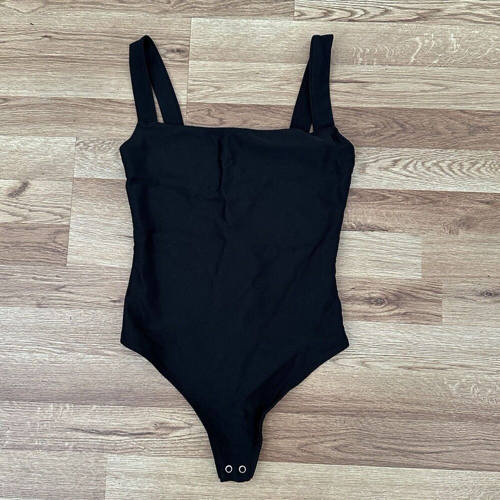 Good American Women Black Scuba Modern Tank Square Neck Bodysuit Size 2 - Picture 5 of 8
